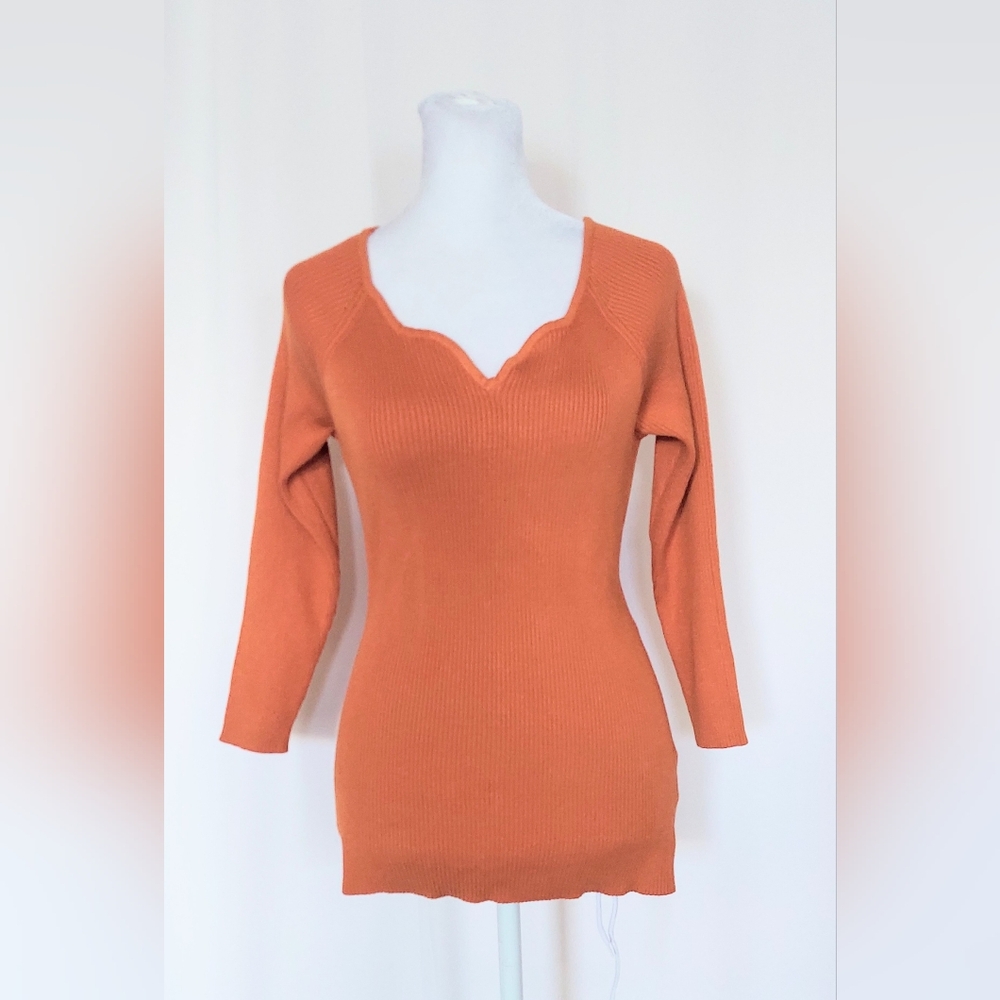 Madison Grey Sweetheart Neckline Pullover Sweater Orange Womens Medium